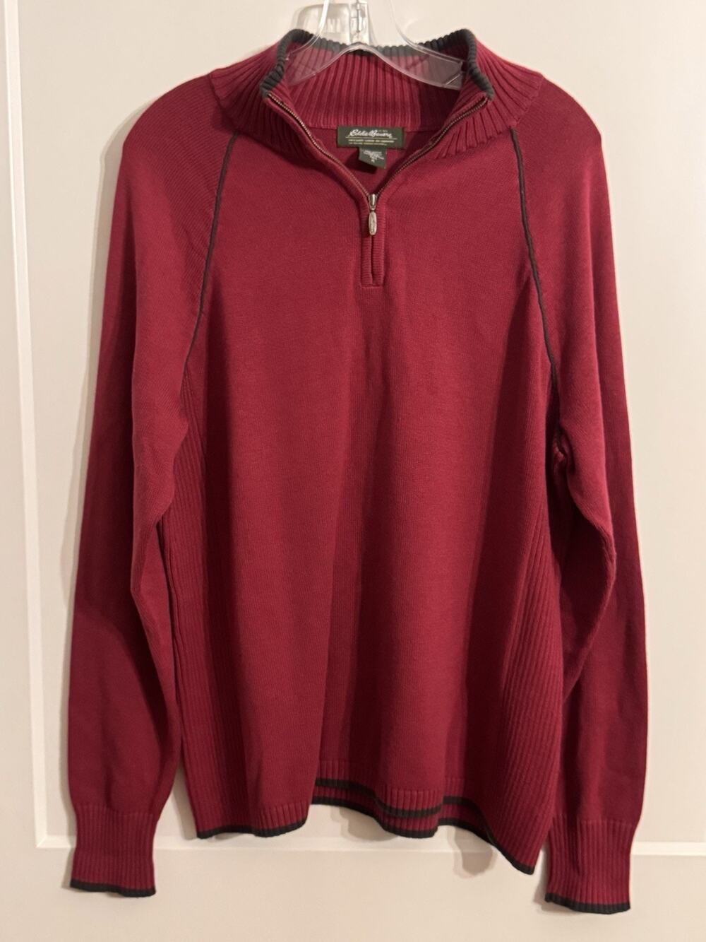 Eddie Bauer Burgundy Knit 1/4 Zip Sweater Sz XLT Workwear Winter Gorpcore Office